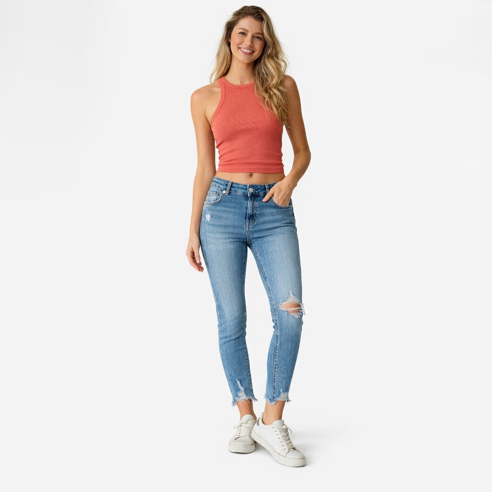 Vanilla Star Distressed, Ripped High Rise Skinny Jeans Light Wash w/ Frayed Hem